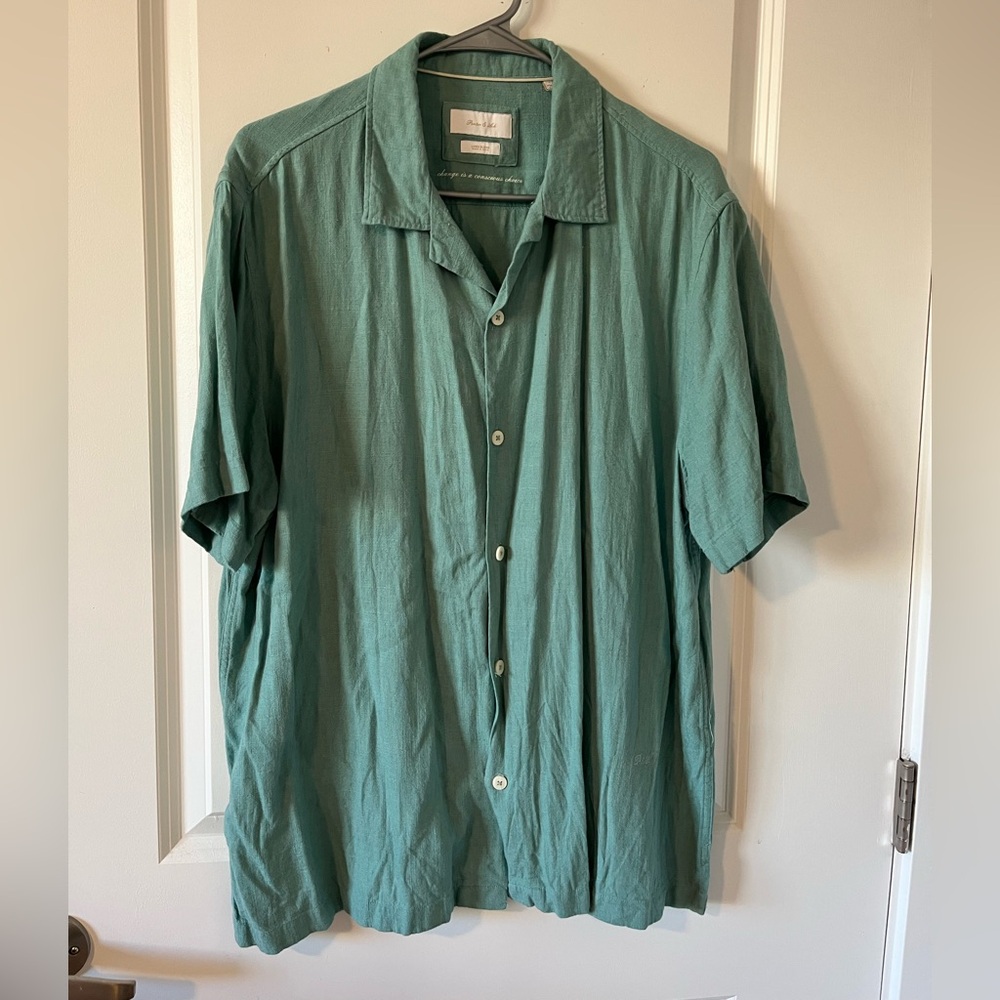 Men’s Green Linen Blend Short Sleeve Button Down